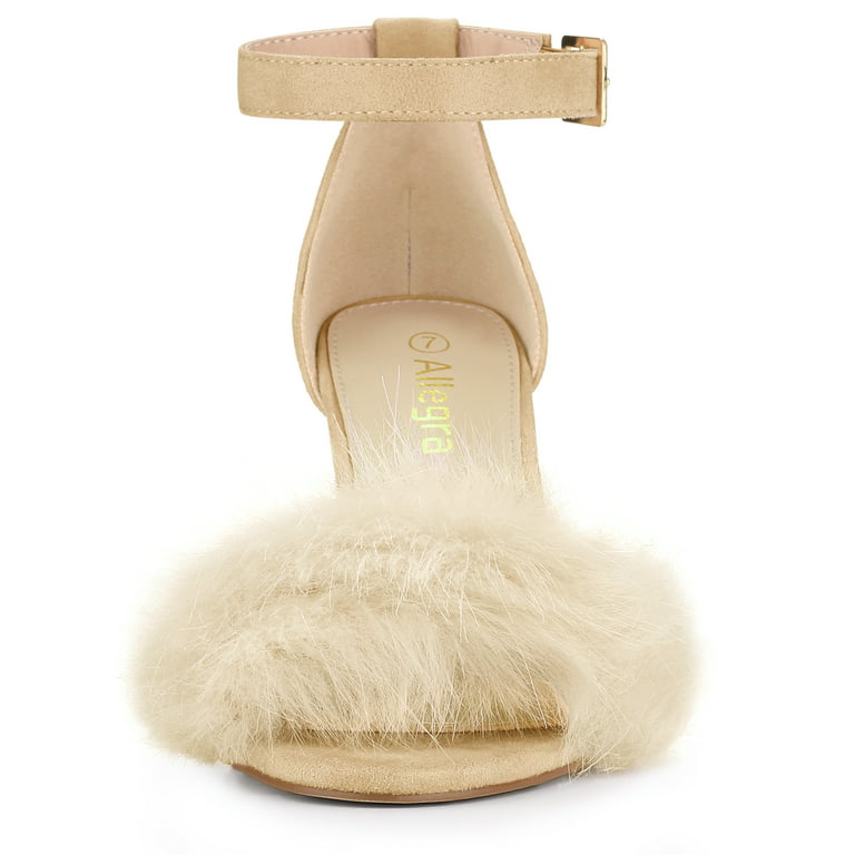 Women’s Fluffy Block Heels Sandal Fairy Style Black Red Purple Grey Beige Pink Green Blue Yellow - SCSSTORE.PK