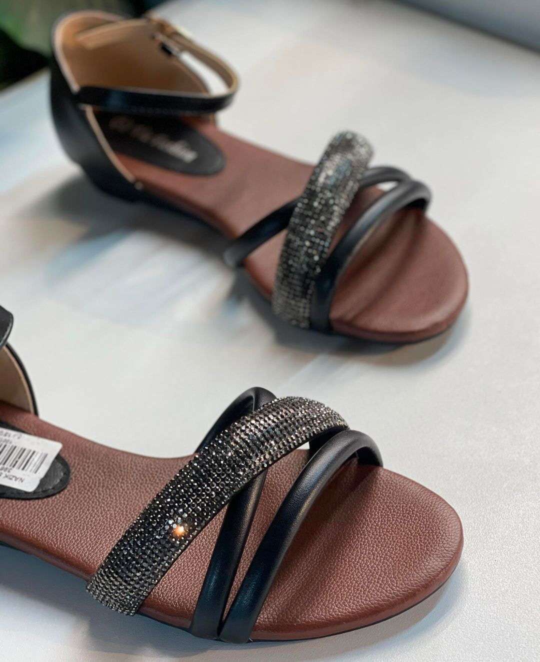 Women’s Glamorous Ankle Strap Flat Sandals Black SCSSTORE.PK