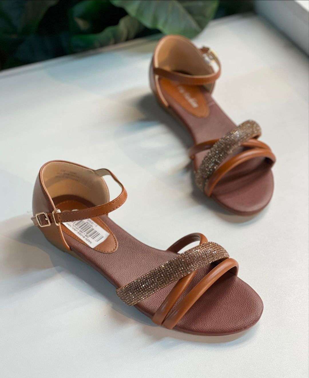 Women’s Glamorous Ankle Strap Flat Sandals Brown - SCSSTORE.PK