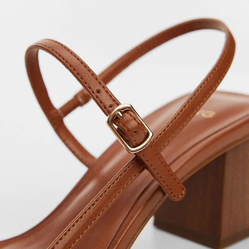 Glamorous Tan Block Heels with Strap – Side View

