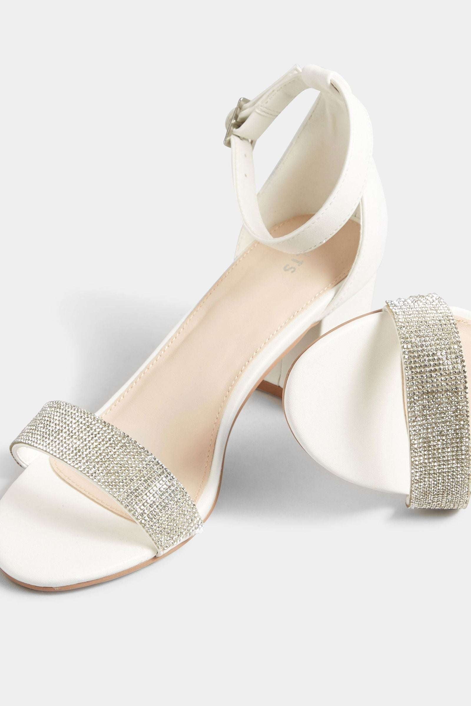 Women’s Gold Diamante Block Heel Shoes White Golden Standard Fit - SCSSTORE.PK
