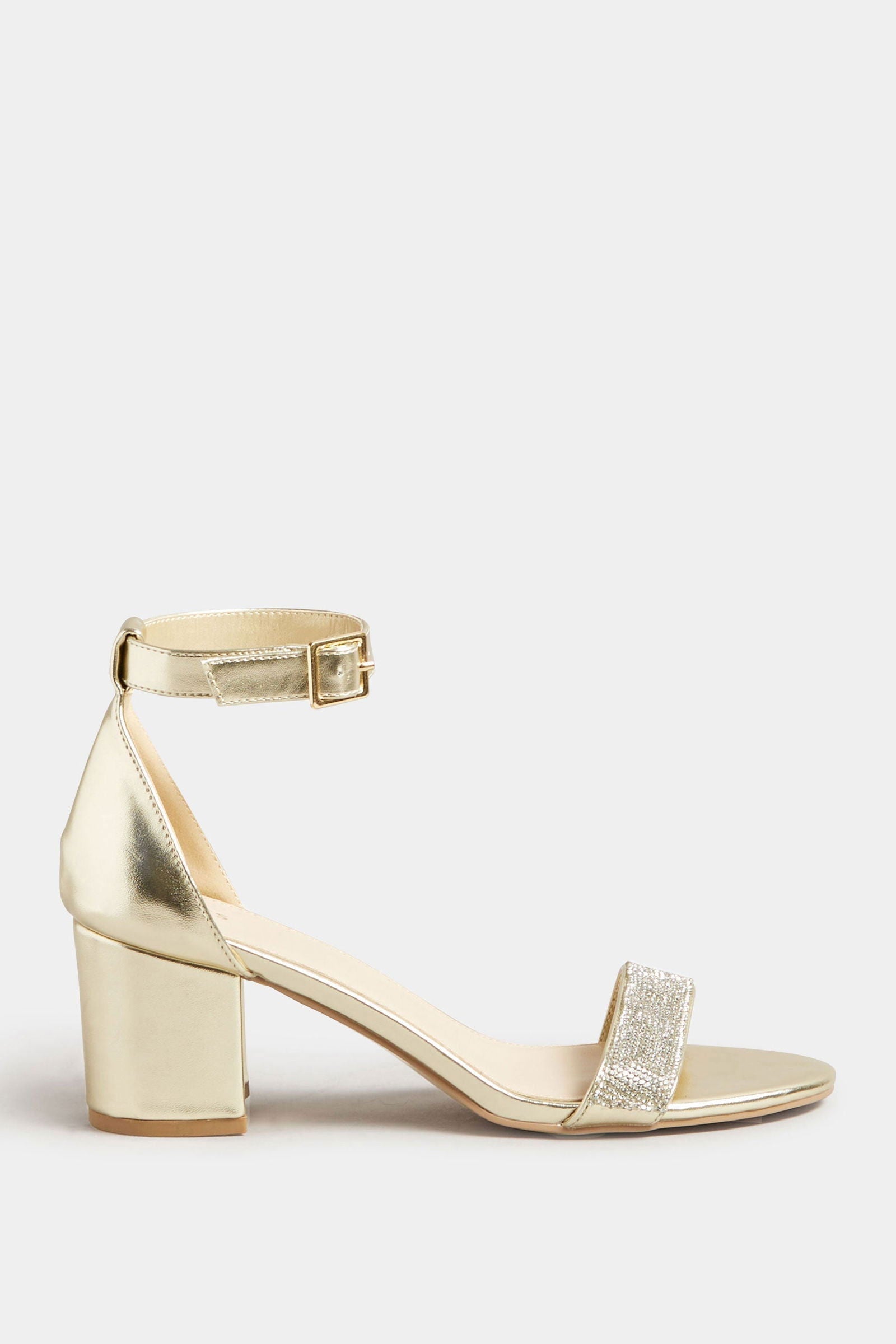 Women’s Gold Diamante Block Heel Shoes White Golden Standard Fit - SCSSTORE.PK