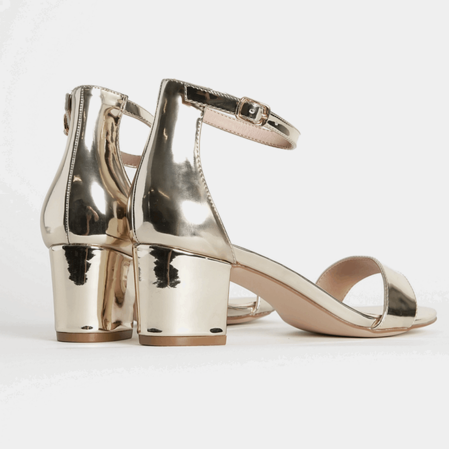 Trendy Party Wear Heels – Metallic Mid Block Sandals
