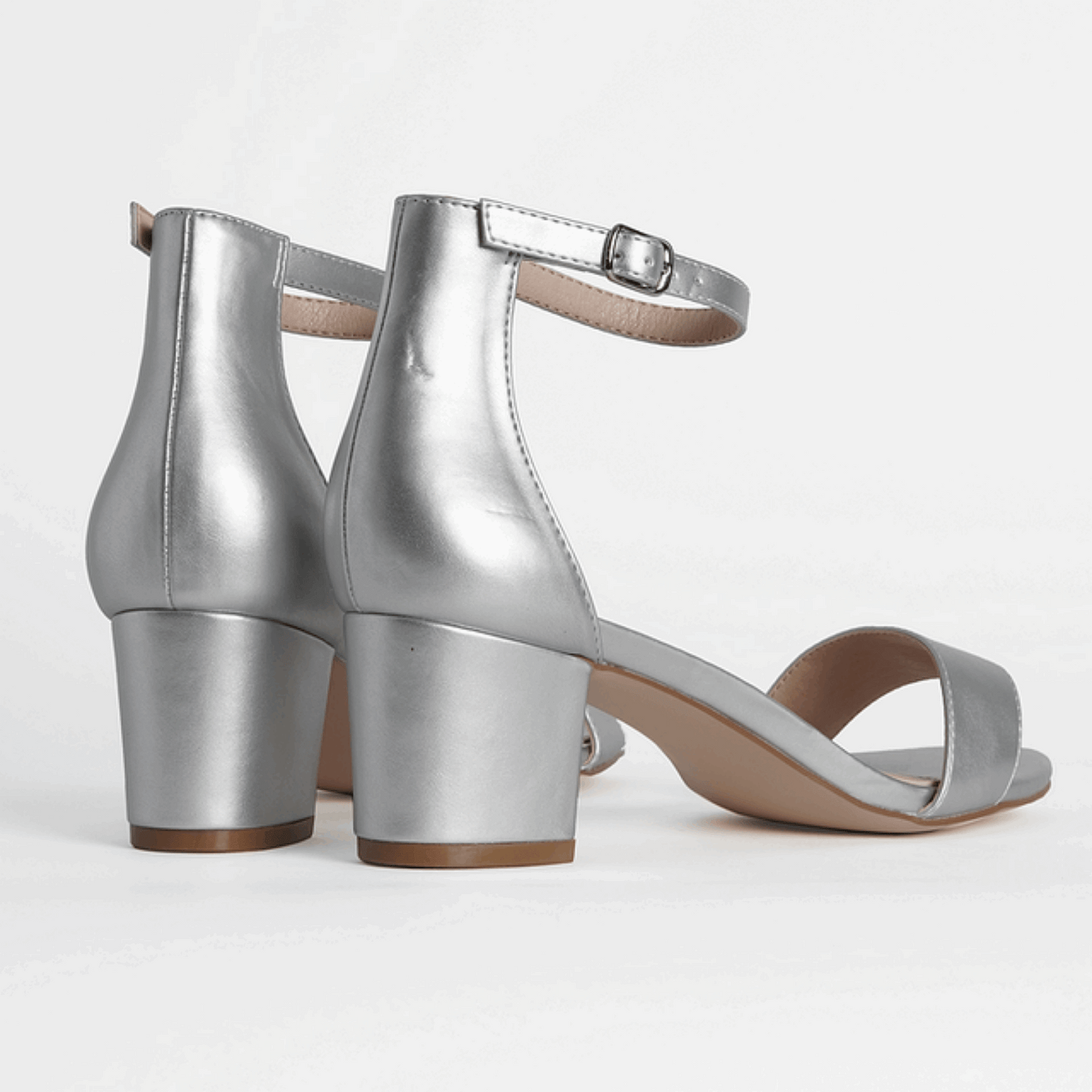 Women’s Golden and Silver Mid Block Heels Sandals Stylish Trendy - SCSSTORE.PK