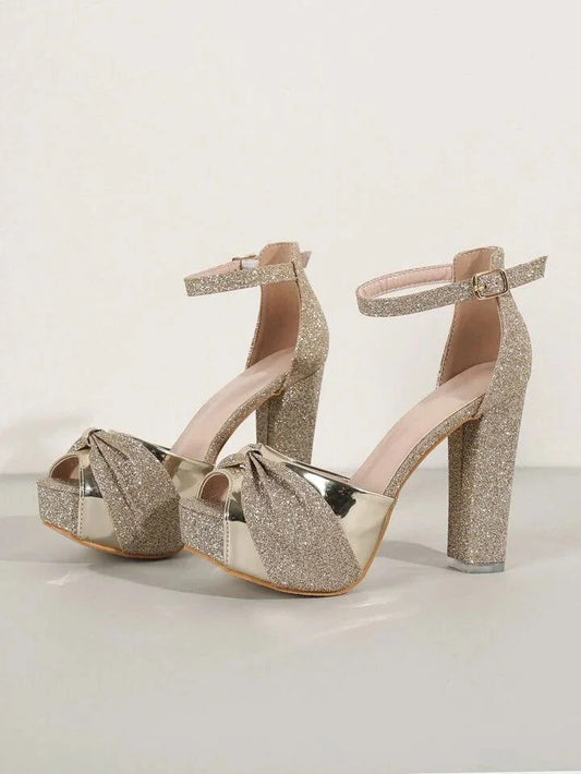 Women’s Metallic Block Heels Sandal with Platform Golden | Party & Bridal - SCSSTORE.PK