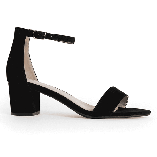 Women’s Mid Block Heels Sandal Faux Suede Leather Black Beige - SCSSTORE.PK