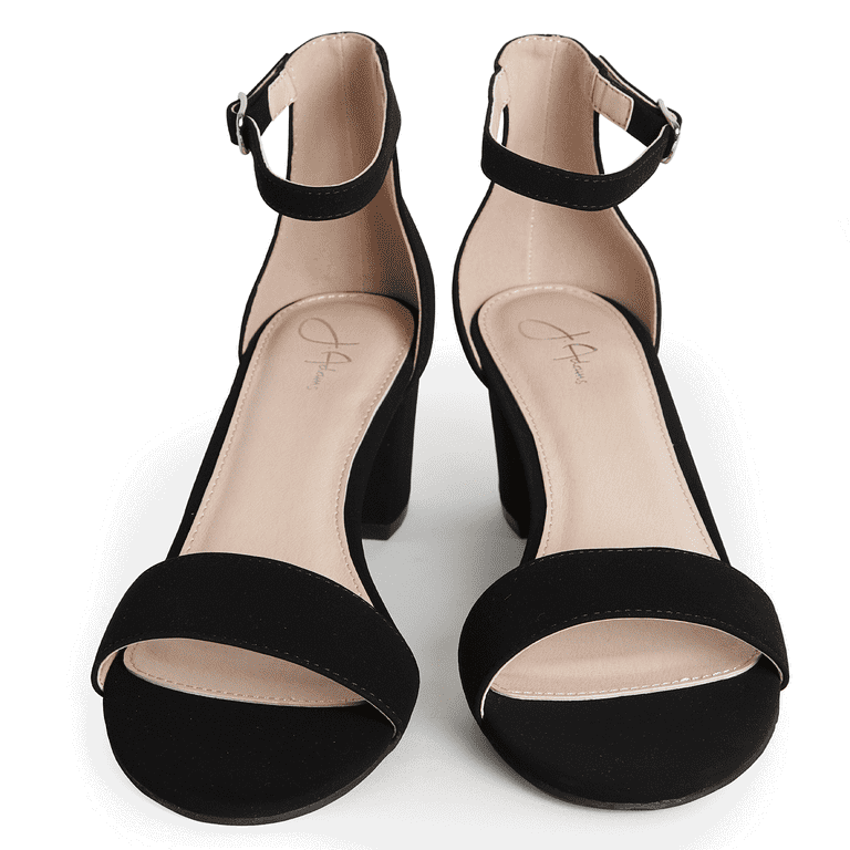 Women’s Mid Block Heels Sandal Faux Suede Leather Black Beige - SCSSTORE.PK