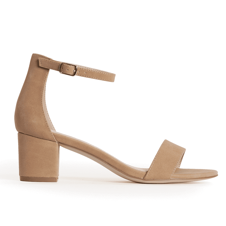 Women’s Mid Block Heels Sandal Faux Suede Leather Black Beige - SCSSTORE.PK