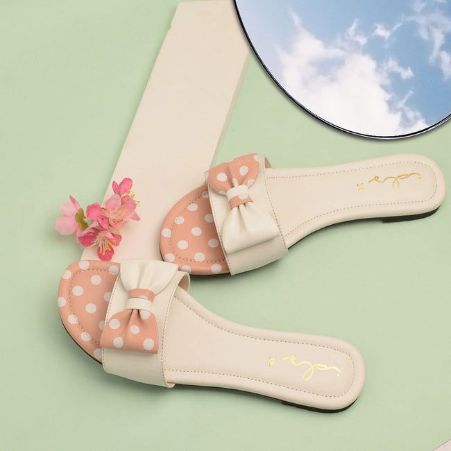 Summer Flat Slippers with Polka Dot Bow Design

