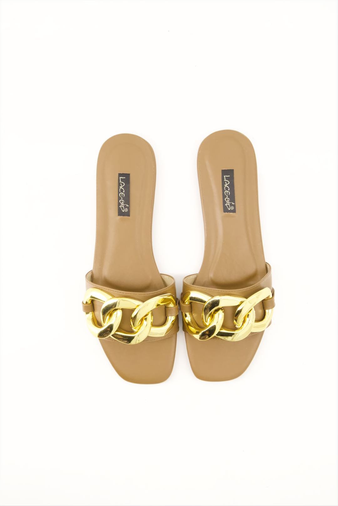 Women’s Queen Style Buckle Flat Slipper Chain Black Beige - SCSSTORE.PK