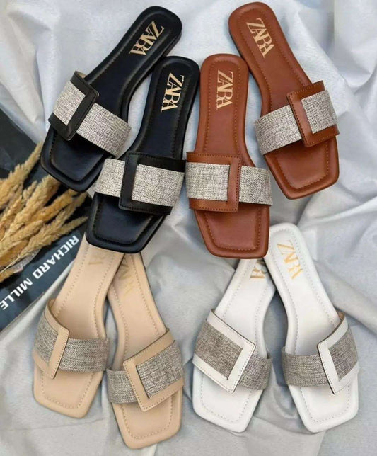 Women’s Roman Style Simple Slides Fairy Casual Slippers Sandals Black Brown Beige White - SCSSTORE.PK