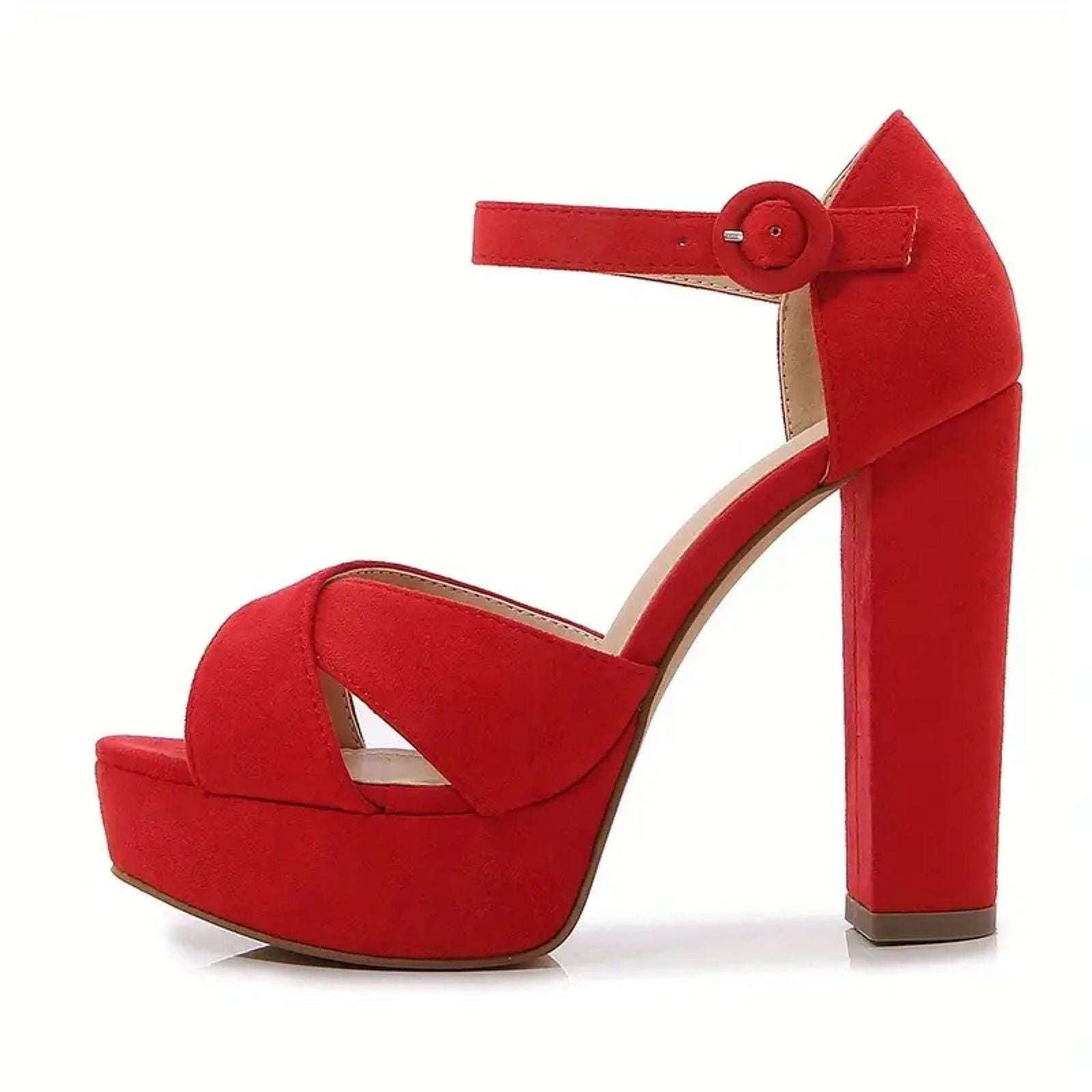 Women’s Stylish Block Heels Wedding Party Casual Red Black - SCSSTORE.PK