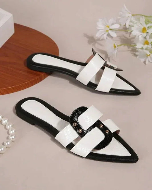 Women’s Fairy Style Two Tone Twist Faux Suede Slides Golden Silver Black - SCSSTORE.PK