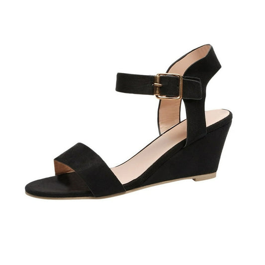 Women’s Mid Wedge Sole Heels Sandals Comfortable Black Red Brown - SCSSTORE.PK