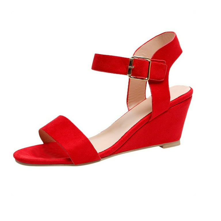 Women’s Mid Wedge Sole Heels Sandals Comfortable Black Red Brown - SCSSTORE.PK