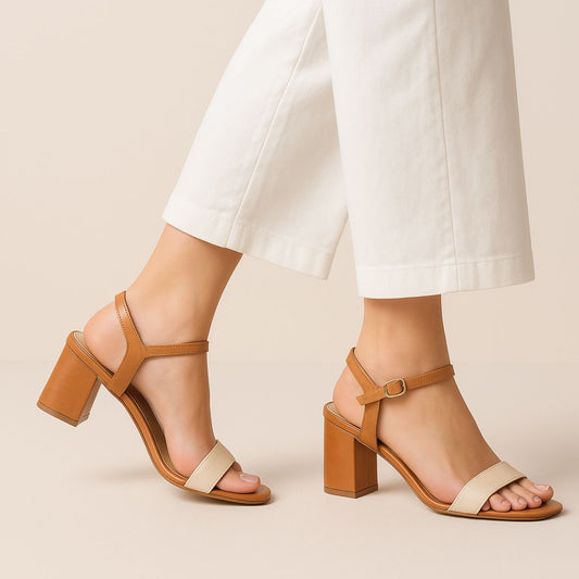 Women’s Brown and Beige Block Heel Sandals – Elegant Formal and Party Wear Heels - SCSSTORE.PK