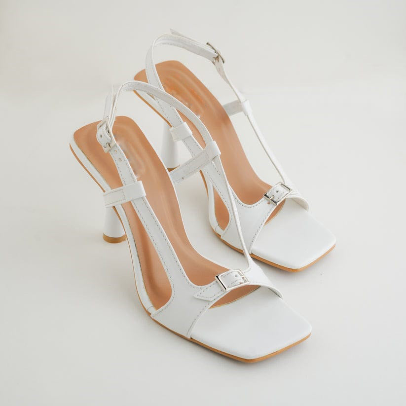 Elegant White Heel Sandals for Women – Stylish Block Heel Party and Formal Footwear - SCSSTORE.PK