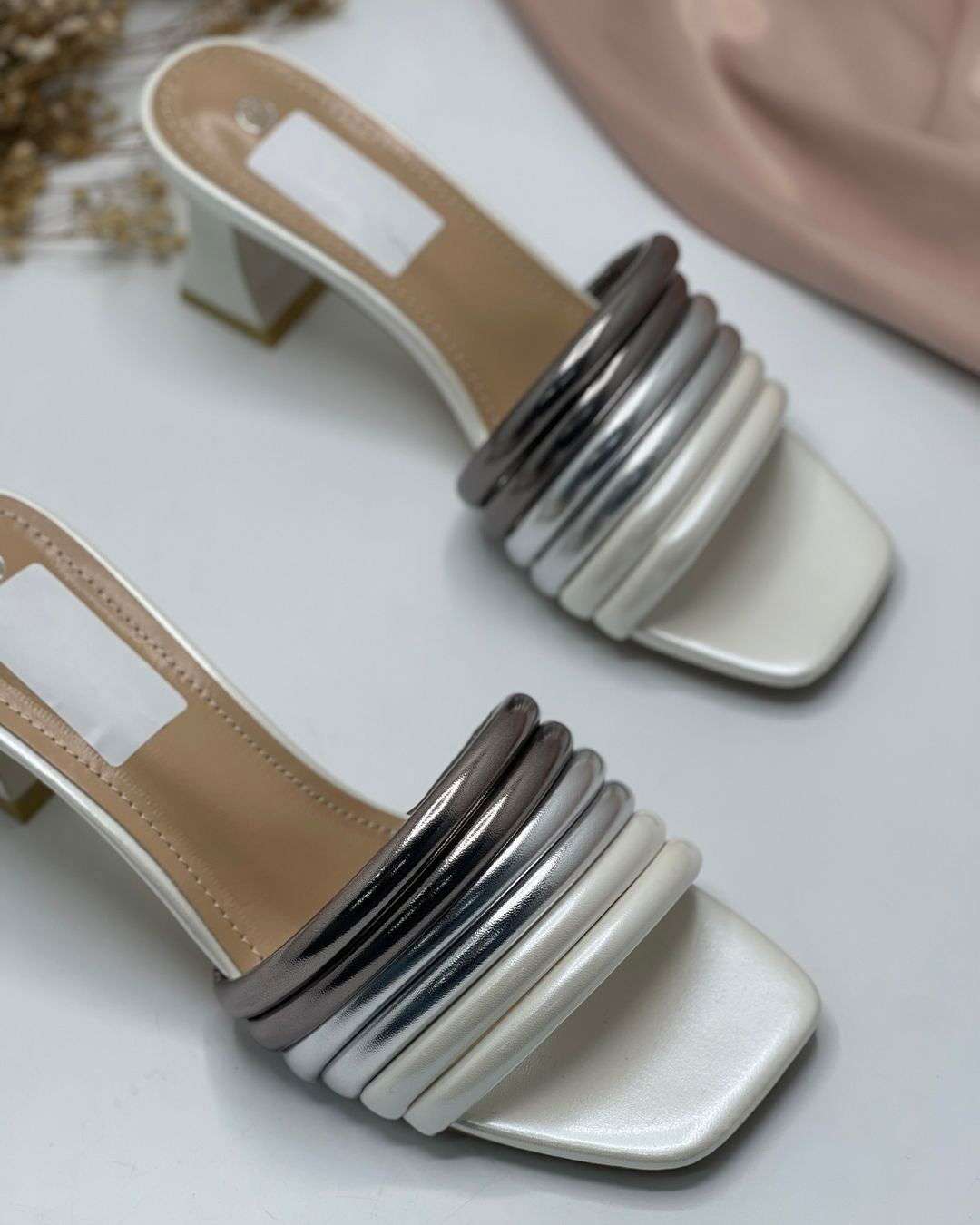 Women’s Luxury Glamorous Block Heel Slippers – Bridal, Party and Office Wear (Golden, Silver, Black, White) - SCSSTORE.PK