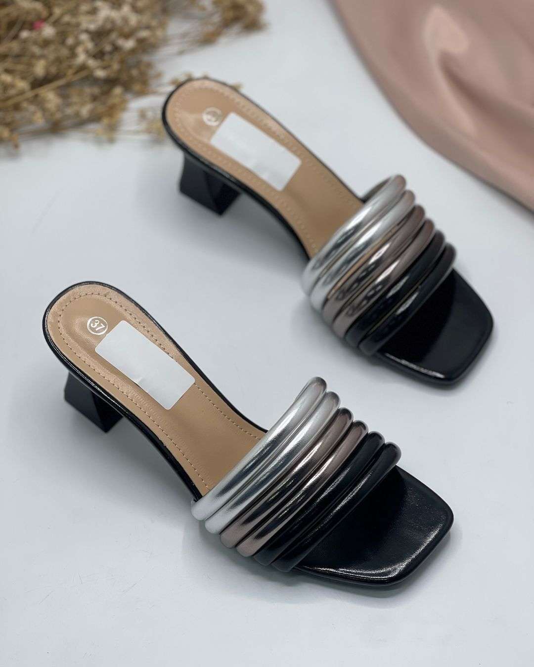 Women’s Luxury Glamorous Block Heel Slippers – Bridal, Party and Office Wear (Golden, Silver, Black, White) - SCSSTORE.PK