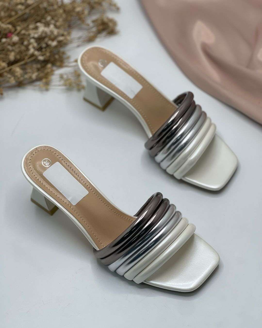 Women’s Luxury Glamorous Block Heel Slippers – Bridal, Party and Office Wear (Golden, Silver, Black, White) - SCSSTORE.PK