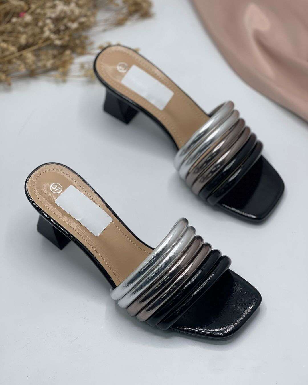 Women’s Luxury Glamorous Block Heel Slippers – Bridal, Party and Office Wear (Golden, Silver, Black, White) - SCSSTORE.PK