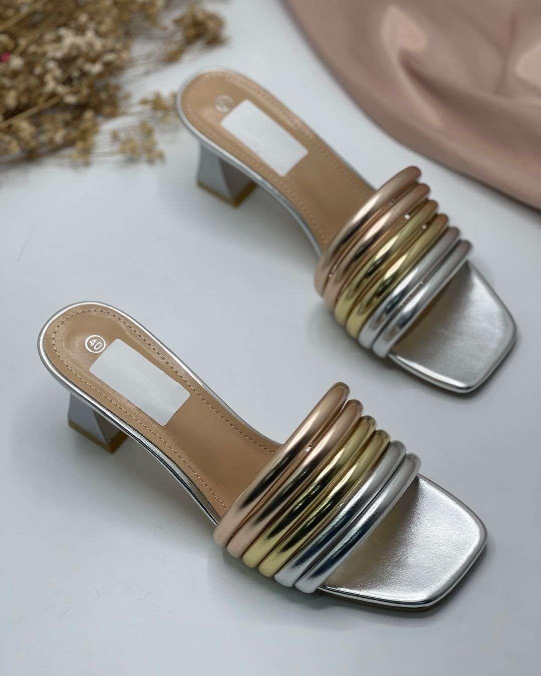 Women’s Luxury Glamorous Block Heel Slippers – Bridal, Party and Office Wear (Golden, Silver, Black, White) - SCSSTORE.PK