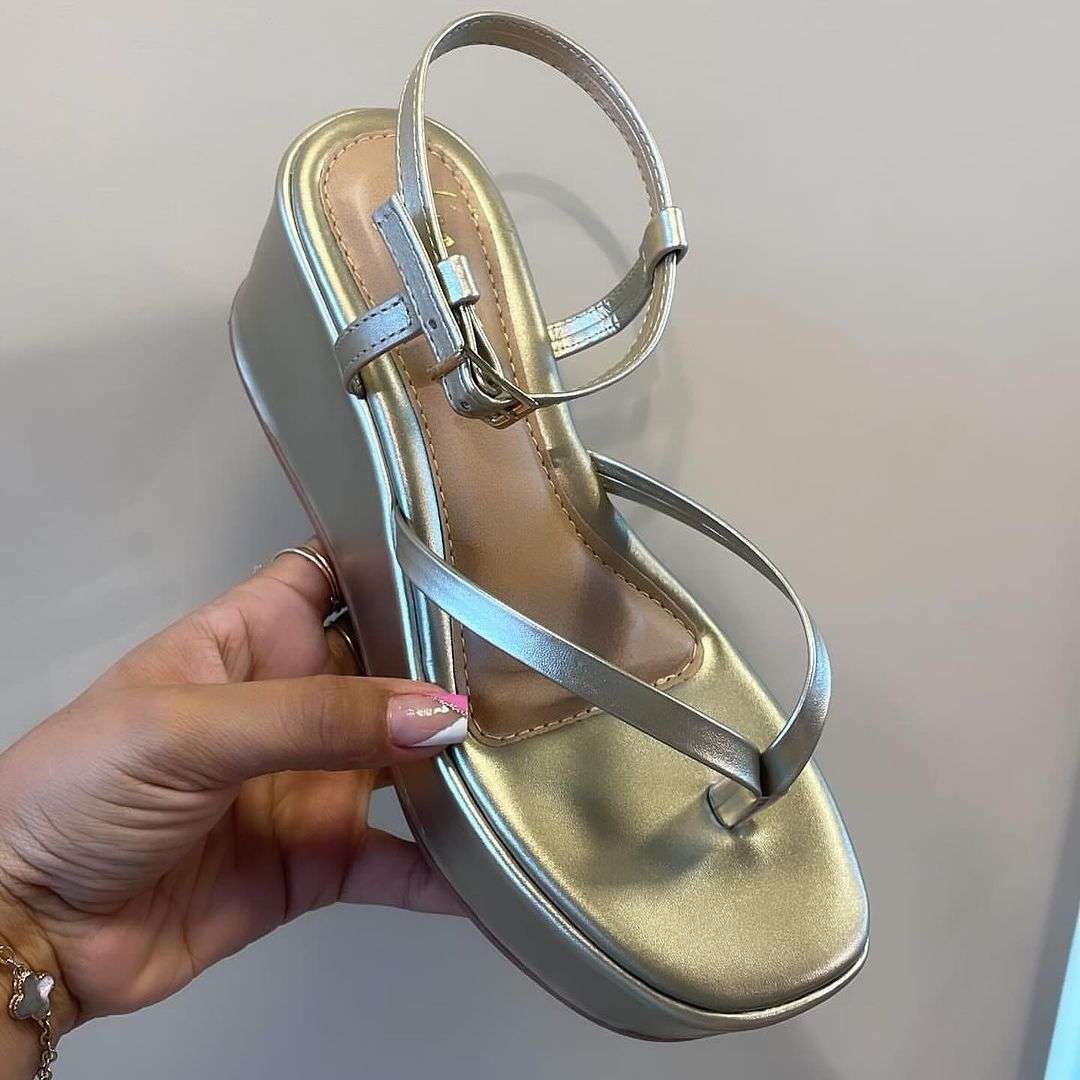 Elegant Platform Golden Wedge Block Heels for Bridal & Party
