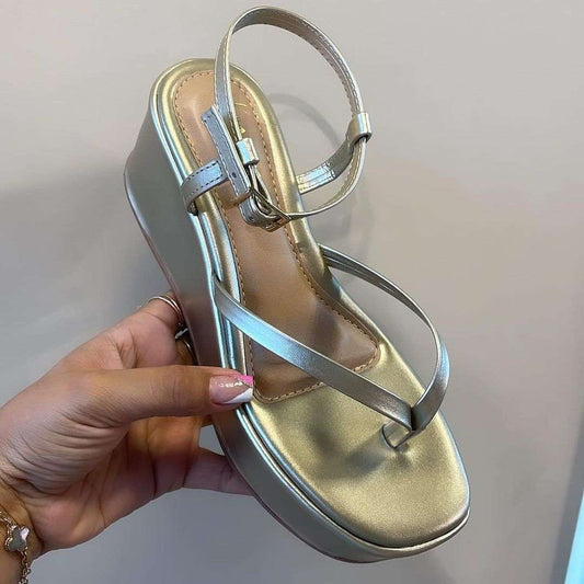 Elegant Platform Golden Wedge Block Heels for Bridal & Party
