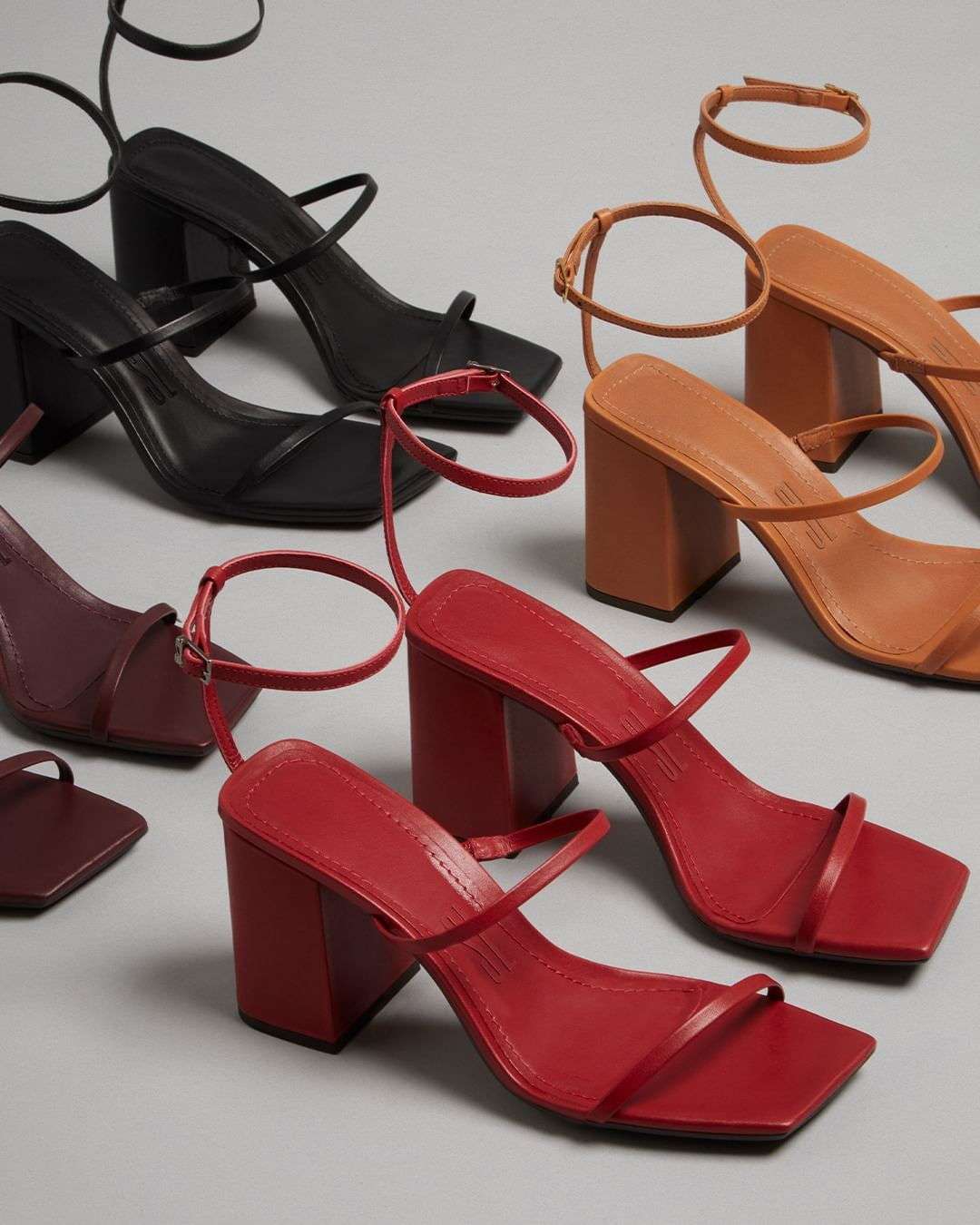  3-Inch Block Heels – 3-Strip Luxurious Comfortable Sandals (Black, Red, Maroon, Orange) - SCSSTORE.PK