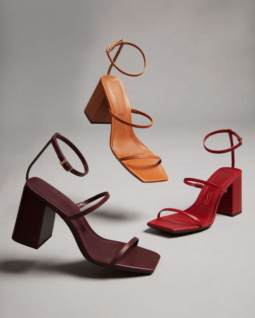 Women’s Fashion 3-Inch Block Heels – 3-Strip Luxurious Comfortable Sandals (Black, Red, Maroon, Orange) - SCSSTORE.PK