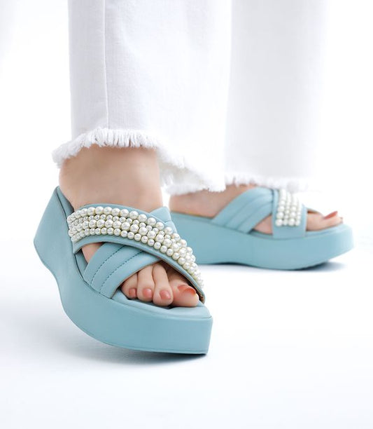 Luxury Pearl Rhinestone Platform Heels – Front View

