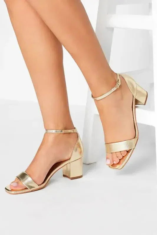 Women’s Mid Block Heels Sandal | Golden & Black | Elegant & Comfortable - SCSSTORE.PK