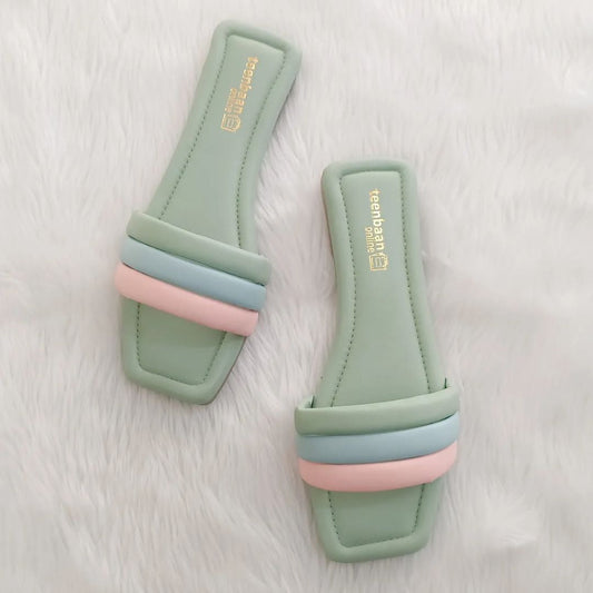 Luxury Multi-Flat Slippers Light Green for Women Bridal, Party & Office Wear - SCSSTORE.PK