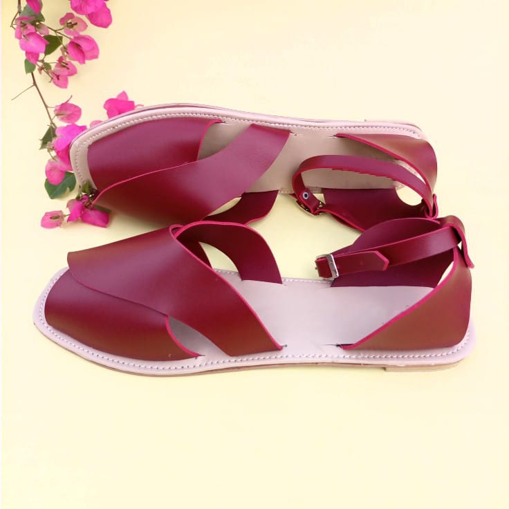 Side View – Soft and Durable Ladies Sandals Maroon
