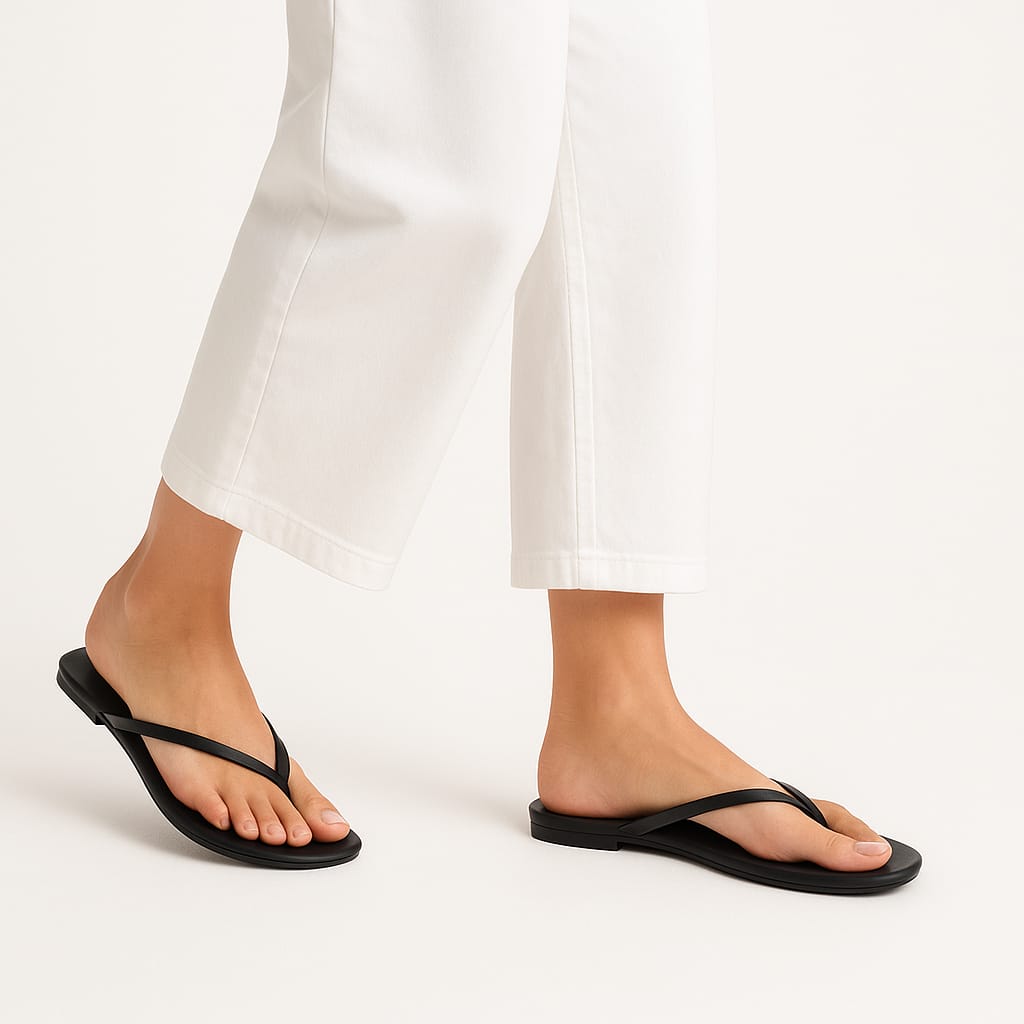 Close-up of Women’s V-Shape Flat Slippers in Black – Ideal for Casual Wear

