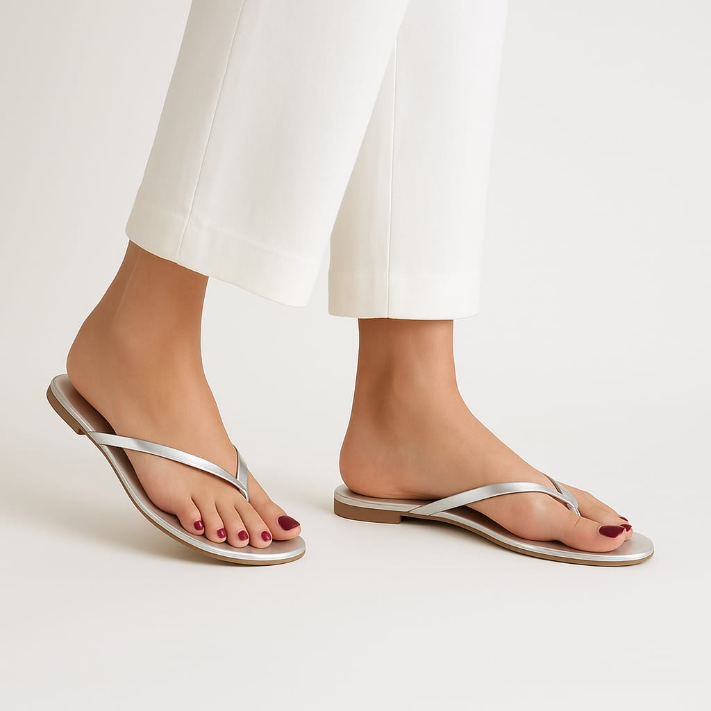 Women’s V-Shape Flat Slippers in Silver – Chic and Comfortable for Casual Outings

