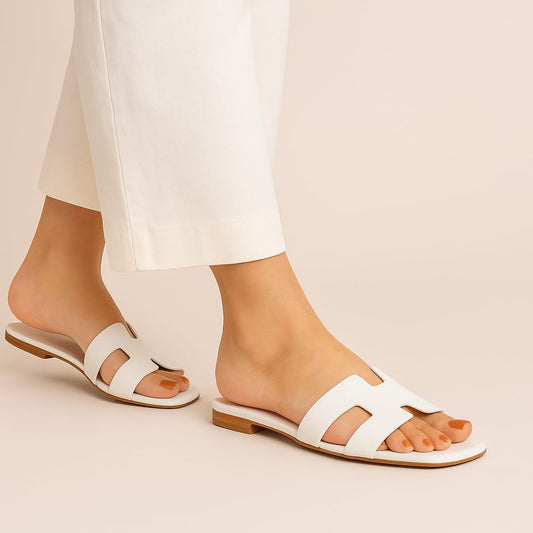 White Flat Slippers for Women Comfortable Summer Footwear