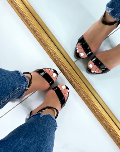 Women’s Platform Block High Heels Sandals Stylish Black & Beige for Parties & Office - SCSSTORE.PK